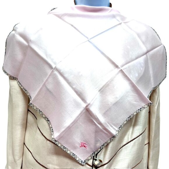 New Burberry Miniscarf/handkerchief  20" cotton/silk ligh pink nova embroid (32) - Picture 5 of 5